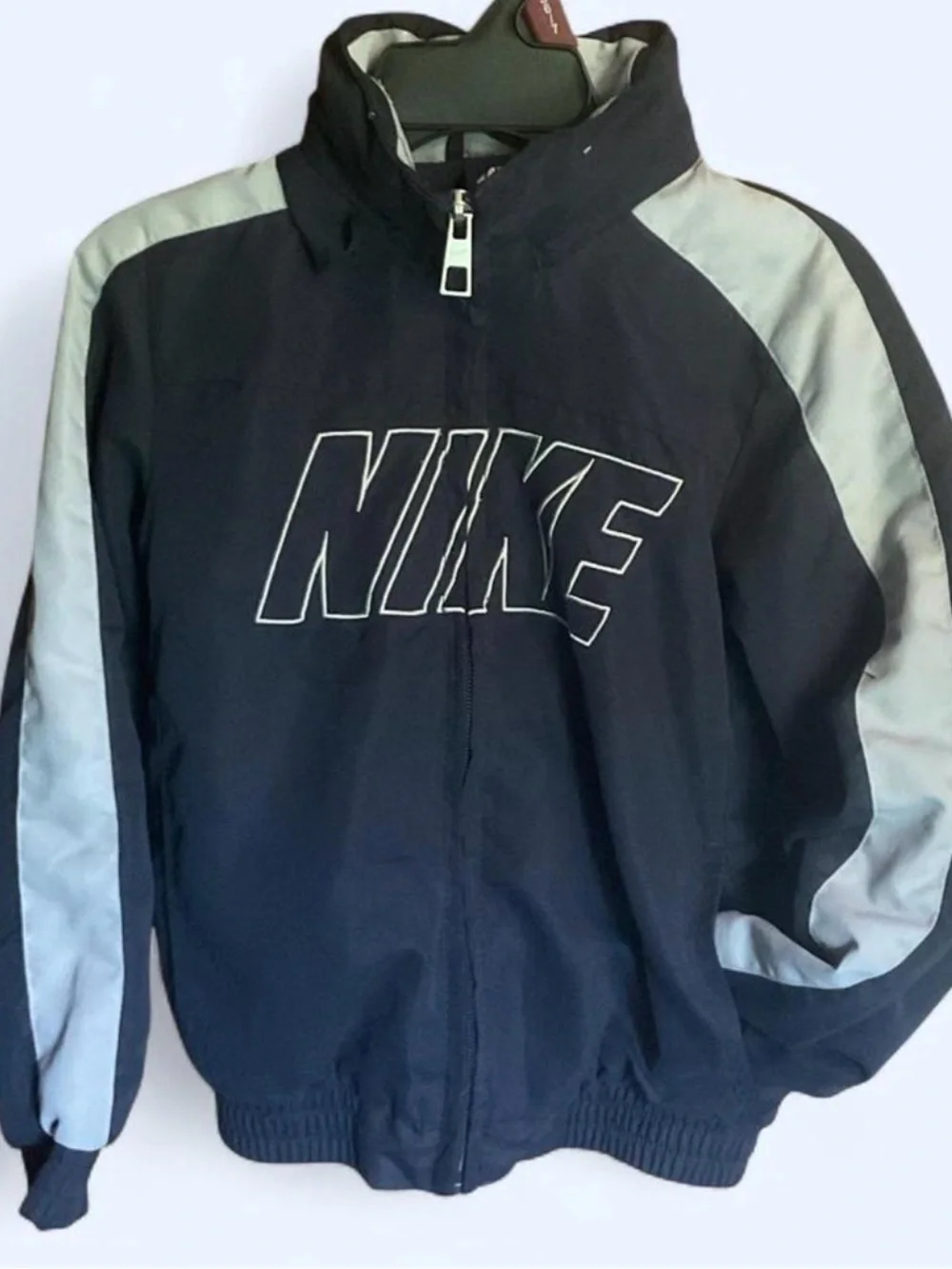 🔥 Vintage Nike Toddler Boys 4T Spellout Windbreaker Jacket Navy Full Zip Hooded